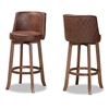 Baxton Studio Adams Modern Transitional Distressed Brown Fabric Upholstered and Walnut Brown Finished Wood 2-Piece Bar Stool Set